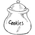 Jar of cookies. Vector illustration of cookies in a jar. Ceramic cookie jar hand drawn