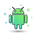 Vector illustration android icon with cool roboter, programming and mobile software sign