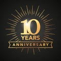 Vector Illustration 10 Anniversary gold numbers with golden banner. Celebration 10th anniversary event party template Royalty Free Stock Photo