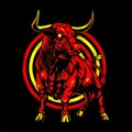 vector illustration cool bull with red and gold color vintage