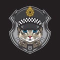 Vector illustration cool cat wearing vintage police hats flat cartoon style Royalty Free Stock Photo