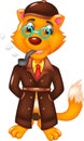 Cool fox cartoon standing with smile and smoking