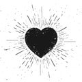 Vector Illustration Handdrawn Heart Symbol Icon With Sunburst On Grunge Background