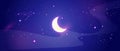 Vector Illustration Night Sky Scene With Shiny Moon And Stars