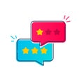 Vector Illustration user experience customer review communication speech bubble icon, concept of feedback, rating stars, positive