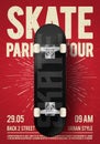 Vector Illustration Vintage Urban Skateboarding Festival Event Design Poster Flyer with Skateboard. Skate Park Tour Background wit Royalty Free Stock Photo