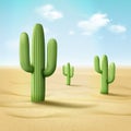 Vector illustration of cordon cactus or pachycereus pringlei in desert landscape on background Royalty Free Stock Photo