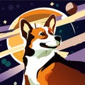 Vector illustration of corgi dog on the background of the moon. Generative AI