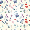 Vector illustration of cosmetics product. Seamless pattern