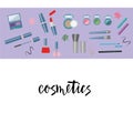 Vector illustration of cosmetics product. With text cosmetics. Flat design. .