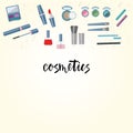 Vector illustration of cosmetics product. With text cosmetics. Flat design. .