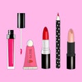 Vector illustration of cosmetics. Set of cosmetics for lips. Royalty Free Stock Photo
