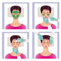 Vector Illustration for Cosmetology Beauty Salon. Woman Patient and Doctor Cosmetologist with Syringe