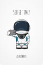 Vector illustration of cosmonaut with smartphone in hand. Design concept. photos myself. selfie time. character.
