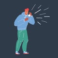 Vector illustration of Coughing man on dark backroud. Royalty Free Stock Photo