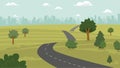 Vector illustration of counrtyside, hill, city and road