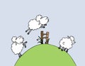 Vector illustration: counting sheeps and insomnia