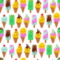 Vector illustration of a couple cartoon funny ice creams with happy smiling faces Royalty Free Stock Photo