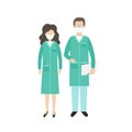 Vector illustration of a couple of doctors characters in medical face mask. Royalty Free Stock Photo