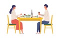 Vector illustration of a couple eating dinner together. People doing housework Royalty Free Stock Photo