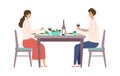 Vector illustration of a couple eating dinner together. People doing housework Royalty Free Stock Photo