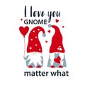 Vector illustration of couple of Gnomes with hearts and love quote