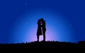 Vector illustration of a couple in love man and woman drawn by black silhouettes hugging, kissing while standing on the surface of Royalty Free Stock Photo