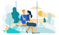 Vector Illustration Couple in Love Riding Swing