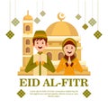 Vector illustration of a couple of Muslim men and women giving greetings to the Eid al-Fitr Royalty Free Stock Photo