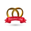 Vector illustration of couple rings with stylish lettering of valentine`s day.