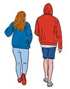 Vector illustration of couple students walking down street together