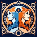 Vector illustration of a couple of women in love on a blue background generative AI