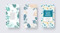 Vector illustration, cover for social media, post, design with tropical palm leaves, exotic twigs, in blue, green, nude colors