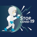 Medical team wearing protection suites fight against covid-19 virus or coronavirus. Character