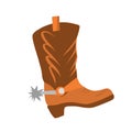 Vector illustration with cowboy boot on a white background isolated. Leather shoes for riding a horse in the style of flat.
