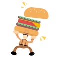 happy america cowboy and eat burger fast food cartoon doodle flat design vector illustration