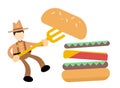 happy america cowboy and eat burger fast food cartoon doodle flat design vector illustration