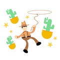 america cowboy and cactus cartoon doodle flat design vector illustration