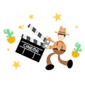 happy america cowboy and cinema clip board movie entertainment cartoon doodle flat design vector illustration