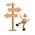 america cowboy and two direction pathway cartoon doodle flat design vector illustration