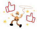cowboy america thumb up like character cartoon doodle flat design vector illustration