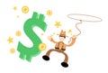 america cowboy man and money dollar cartoon doodle flat design vector illustration