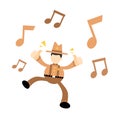 happy america cowboy and melody clef music note cartoon doodle flat design vector illustration Royalty Free Stock Photo