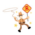 cowboy america and skull alert skeleton danger death sign toxic cartoon doodle flat design vector illustration