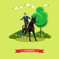 Vector illustration of Cowboy throwing lasso and taming horses