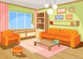 Vector illustration of a cozy cartoon interior of a home room, a living room