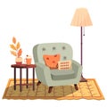 Vector illustration of a cozy room interior in autumn pastel colors with armchair