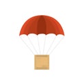 Vector illustration of crate with red parachute Royalty Free Stock Photo