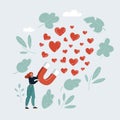 Vector illustration of Creative abstract relationship concept woman with horseshoe magnet in her hands with red hearts