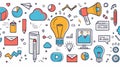 Vector illustration with creative and business icons, including graphs, light bulbs, computers, clouds, and envelopes. Ideal for Royalty Free Stock Photo